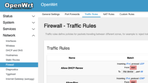 The network firewall traffic rules tab.